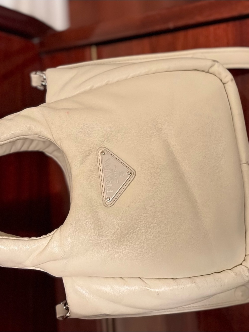 Authentic
Prada Cream Leather Hobo mini Bag with Triangular Logo